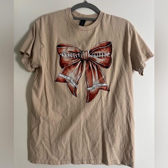 Tan T-Shirt with Football Bow Graphic - Picture 1 of 2